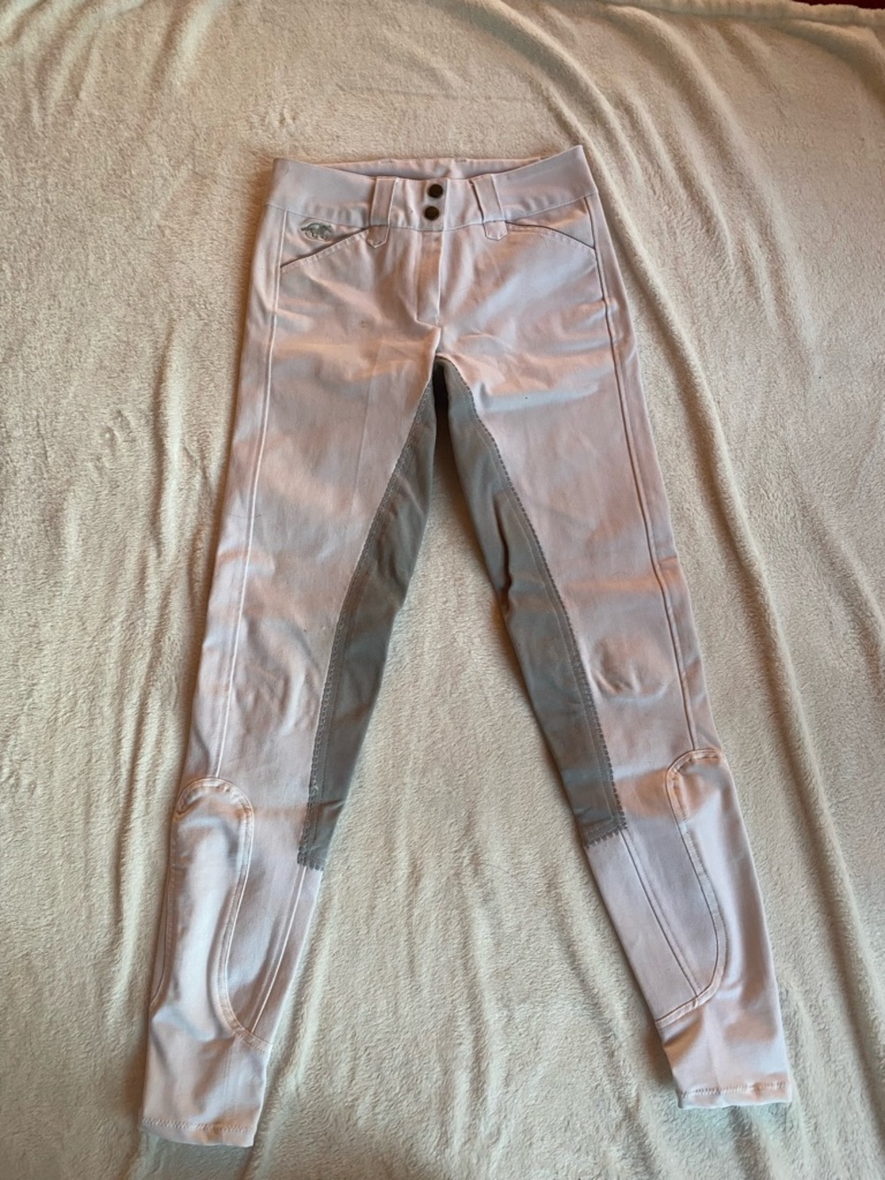 SmartPak Piper 24L White fullseat breeches with gray suede